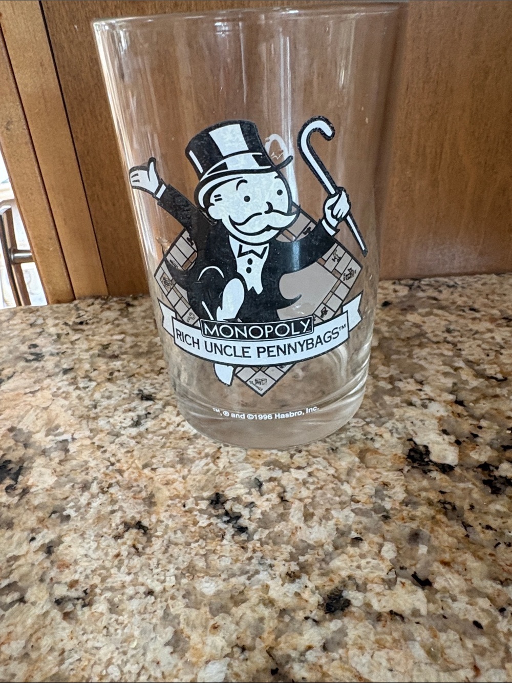 Hasbro Clear Glass Tumbler with Black Monopoly Rich Uncle Pennybags Graphic